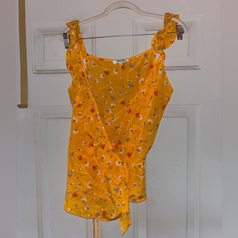 Madewell orange floral silk wrap top size 0